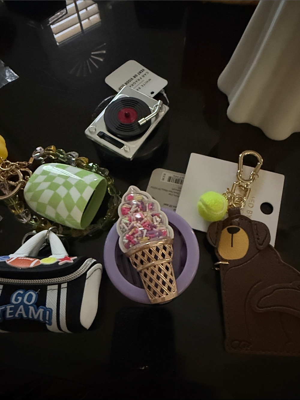 Ice Cream Cone Charm Keyring in Pink & Gold
